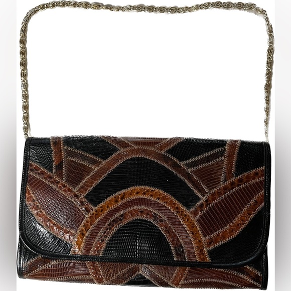 Vintage Bags By Varon, Snakeskin Brown Black Shoulder Bag - Picture 3 of 12